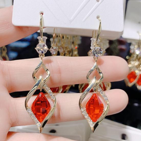 1 Pair Hanging Earrings Geometric Shiny Faux Crystal Rhombus Shape Drop Earrings Wedding Jewelry