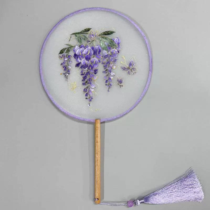 Embroidered Round Fan, Chinese Ancient Style Round Fan, Fairy-Like Hanfu Cheongsam Fan, Classical Palace Fan, Gardenia Jasmine Dance Fan