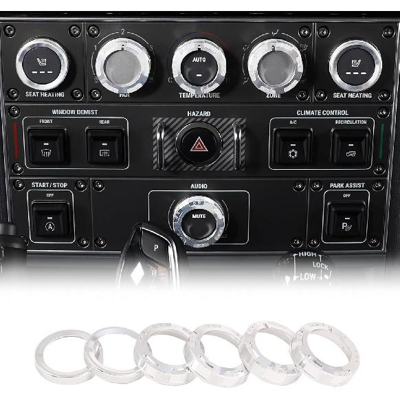 

6PCS Center Console Knob Trim Ring AC Sound Volume Knob Trim Cover Compatible with INEOS Grenadier 2020-2025 Switch Volume Control Trim Ring Aluminum срібний