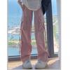 Women's Pink High-Waist Parachute Overalls - Quick-Drying, Wide-Leg, Casual American Sports Pants for Spring, Summer, and Autumn