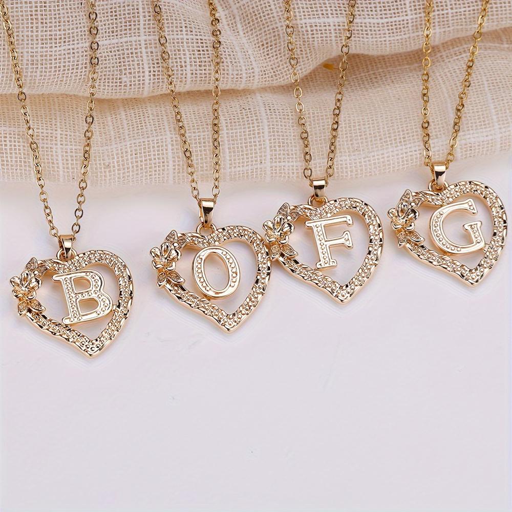 Vintage Style Floral Letter Love Heart Pendant Necklace A-Z Letter Initial Capital Necklace Wedding Jewelry