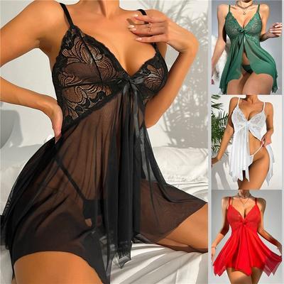 Ropa de dormir para mujer Vestido de tirantes finos Transparente Sexy Camisones Encaje Pijamas Conjunto Sexy Lencería
