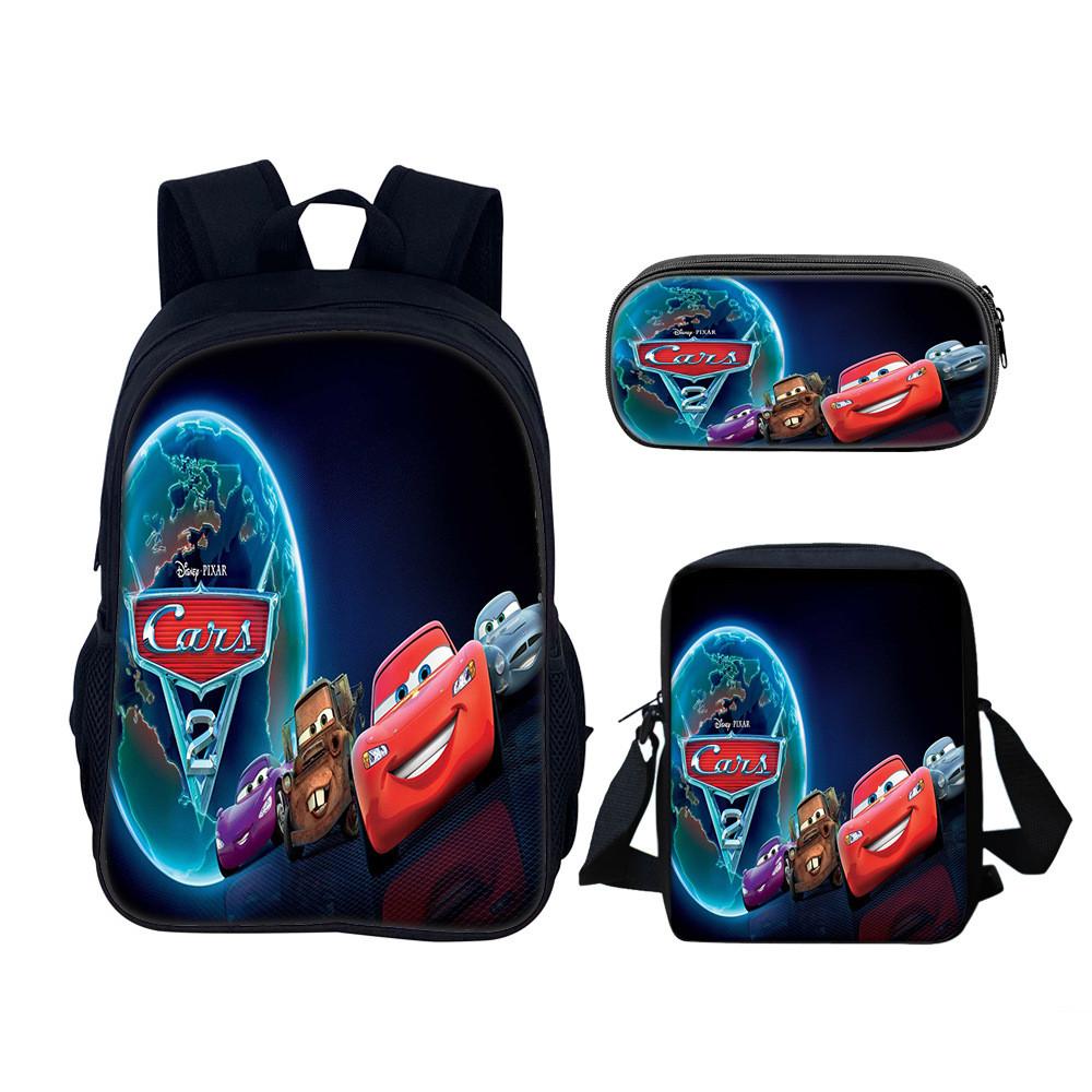 Set Zaino per Bambini con Personaggi di Film Cars in Materiale di Nylon con Spallacci Regolabili per Bambini