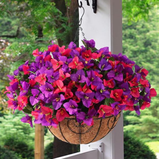 1/2Pcs Hanging Artificial Bougainvillea Speetabilis with Coconut Palm Flower Basket UV Resistant Fake Flower Indoor Outdoor Faux Bloom Decoration