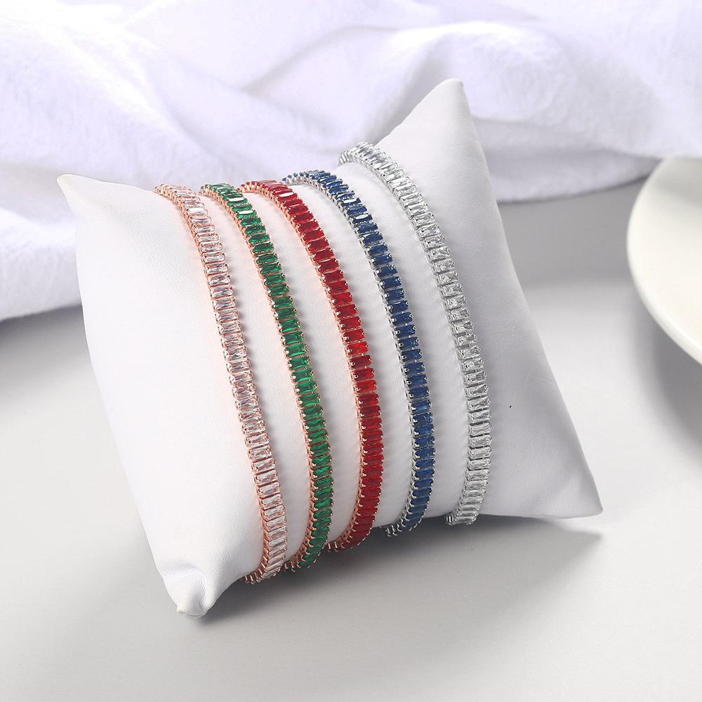 Popular Color Zircon Bracelet 2 * 4Mm Single Row Rectangular Full Diamond Adjustable Tennis Chain