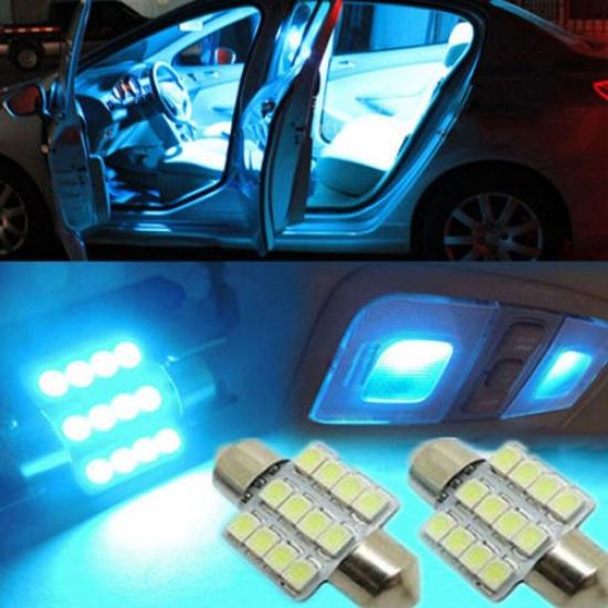 

2x Ice Blue 31mm 12 SMD LED Lamp Bulbs For Car Dome Map Door Lights Accessories
