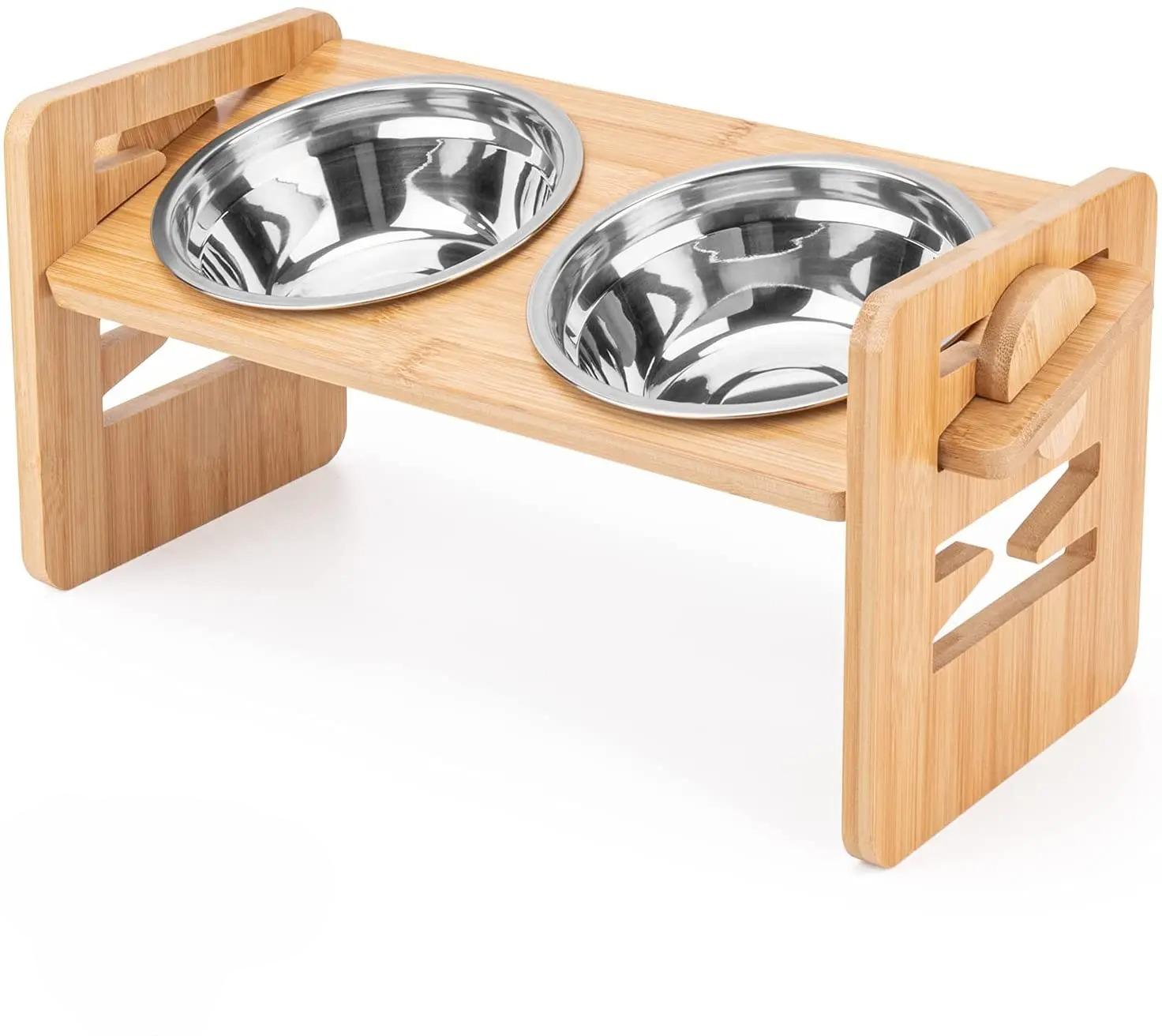 

ATUBAN Bamboo Elevated Dog Bowls with Stand Adjustable Raised Puppy Cat Food Water Bowls Holder Rabbit Feeder for Pet Dog