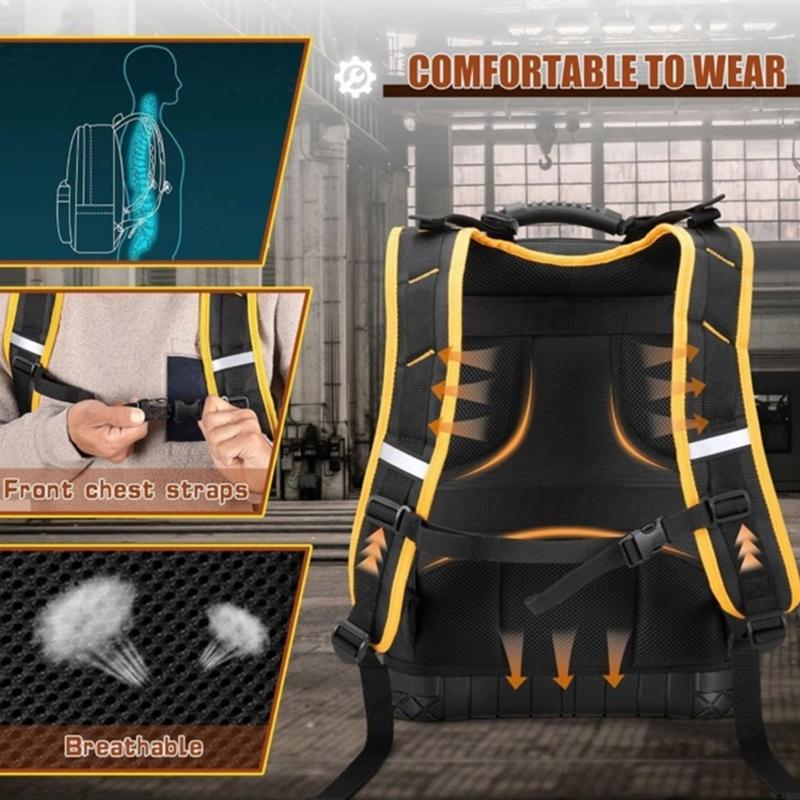 Werkzeugtasche aus Oxford-Gewebe, verstärkte Reißverschlüsse und gepolsterter Schultergurt, Werkzeugrucksack für die Arbeit im Freien