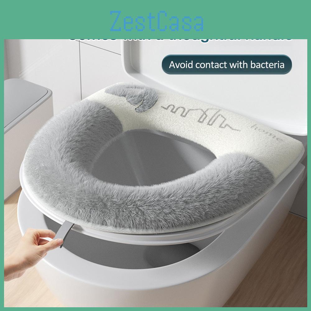 Universal Soft Seat Toilet Cover Mat With Toilet Lid Lifter Thicker Warmer Washable Toilet Lid Pad Cover Bathroom Accessories