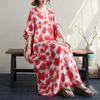 DIMANAF 2024 Plus Größe Sommer Frauen Strand Kleid Grundlegende Floral Print Lose Stil Vintage Lange Bohemian Kleider