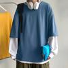 Men T-shirt Fake Two Pieces Long Sleeves O Neck Contrast Color Sweatshirt Warm Casual Plus Size Soft Hip Hop Men Top for School