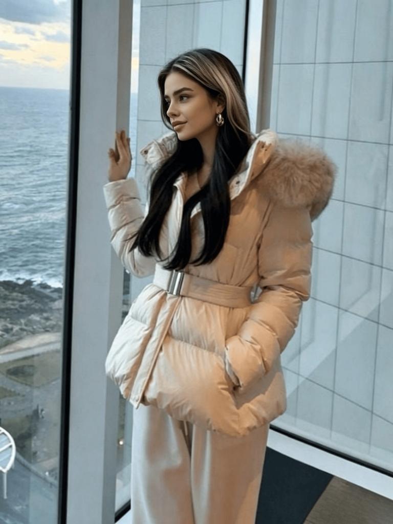 Women's Hooded Warm Cropped Long-Sleeve Jacket For Winter