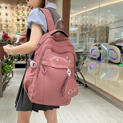 Letter Embroidery Women's Backpack Cartoon Lightweight Backpack Student Schoolbag with Coin Purse