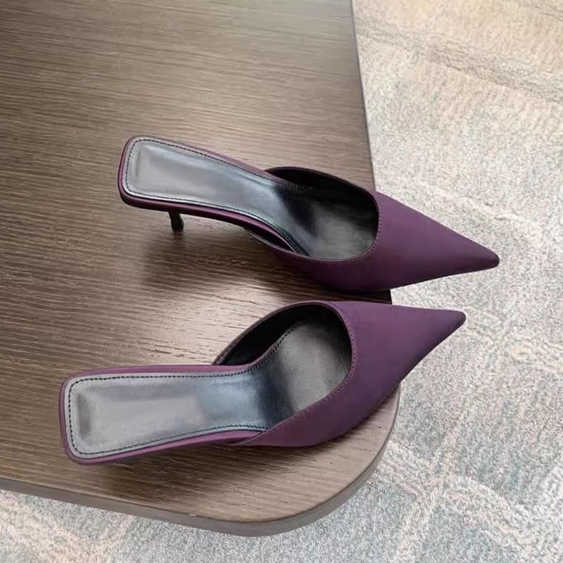 2025 Spring Pointed Toe Women Mules Slipper Fashion Candy Color Ladies Elegant Dress Sandal Square Low Heel Slip On Slides Shoes