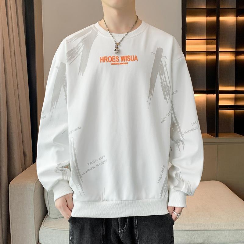 Herren Frühling und Herbst Neues Unterhemd Langarm T-Shirt Rundhalsausschnitt Bedruckt Übergröße Herren Top