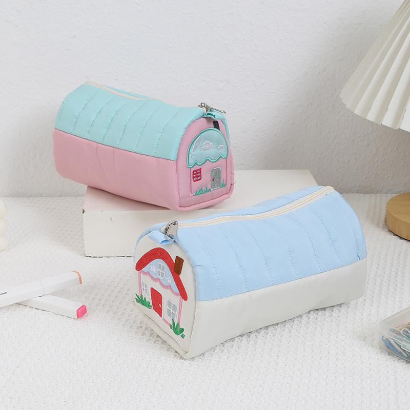 Girl Heart Shaped Pencil Case With Embroidery Large Capacity Organizer For School And Home