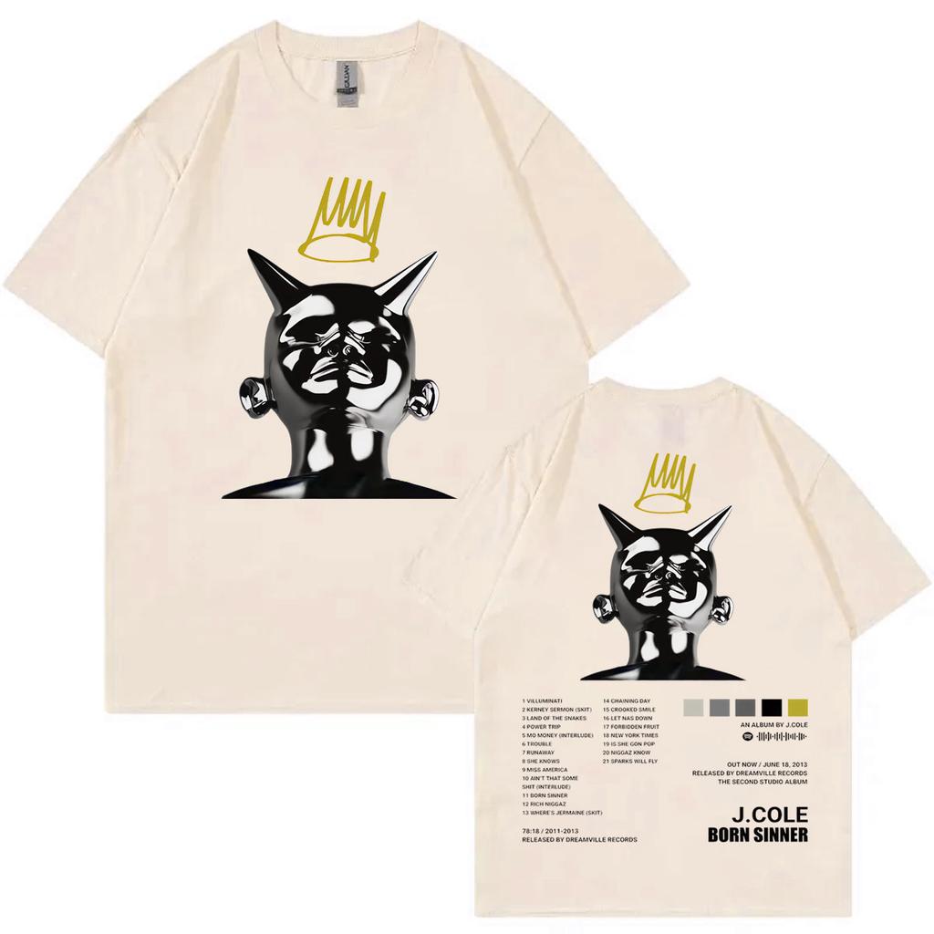 Rapper J Cole Born Sinner Album Grafická Trička Pánská Hip Hop Vintage Krátký Rukáv Tričko Unisex Ležérní Volná Bavlněná Trička