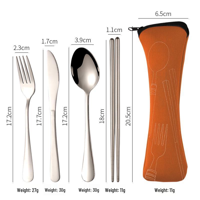 Stainless Steel Cutlery Set: Knife, Fork, Spoon & Chopsticks - Portable 4-Piece Set for Students, Travel, & Gifts
