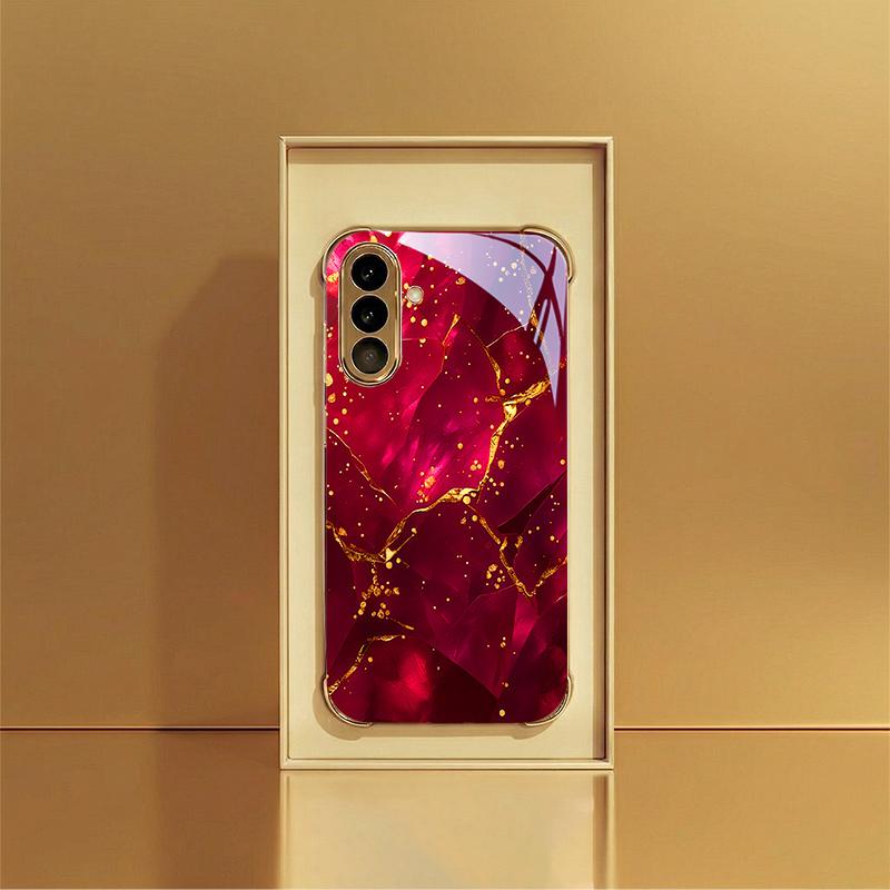 Crack Pattern Electroplated Gold Four-corner Anti-drop Glass Phone Case for Samsung Galaxy S26/S25/S24/S23/S22/S21 Ultra + Fe