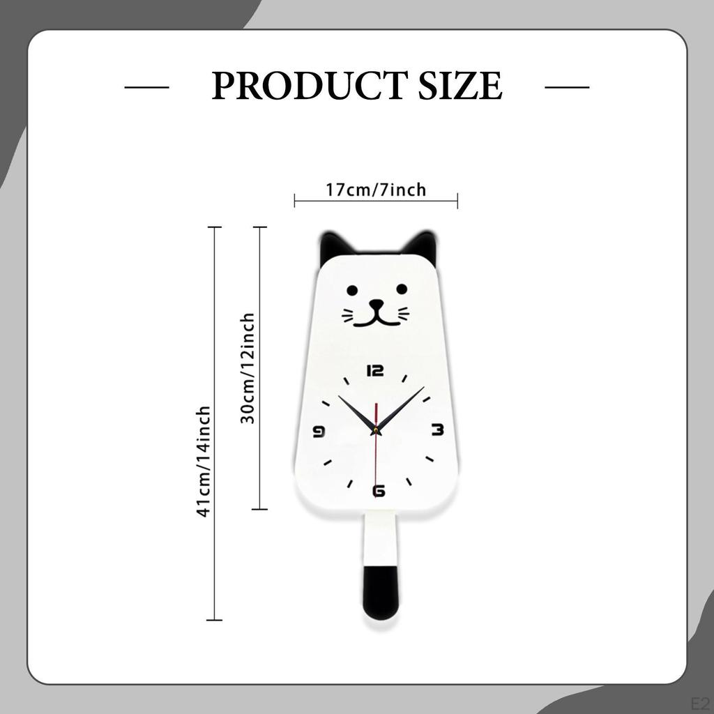 Pendulum Wall Clock Decoration Adorable Cat with Wagging Tail Fun Silent Acrylic for Office