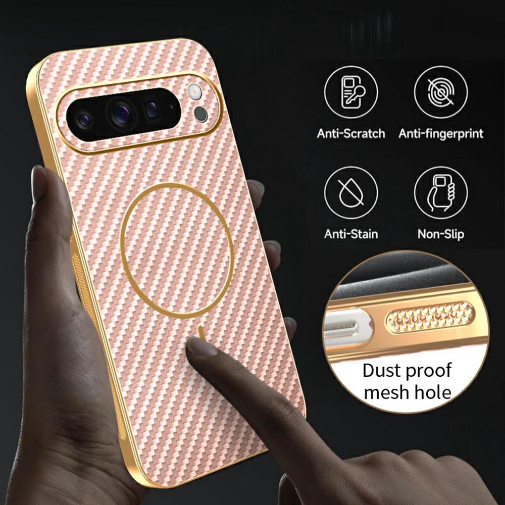 For Google Pixel 9 Pro XL Phone Case Carbon Fiber Textured Electroplated TPU Back Cover