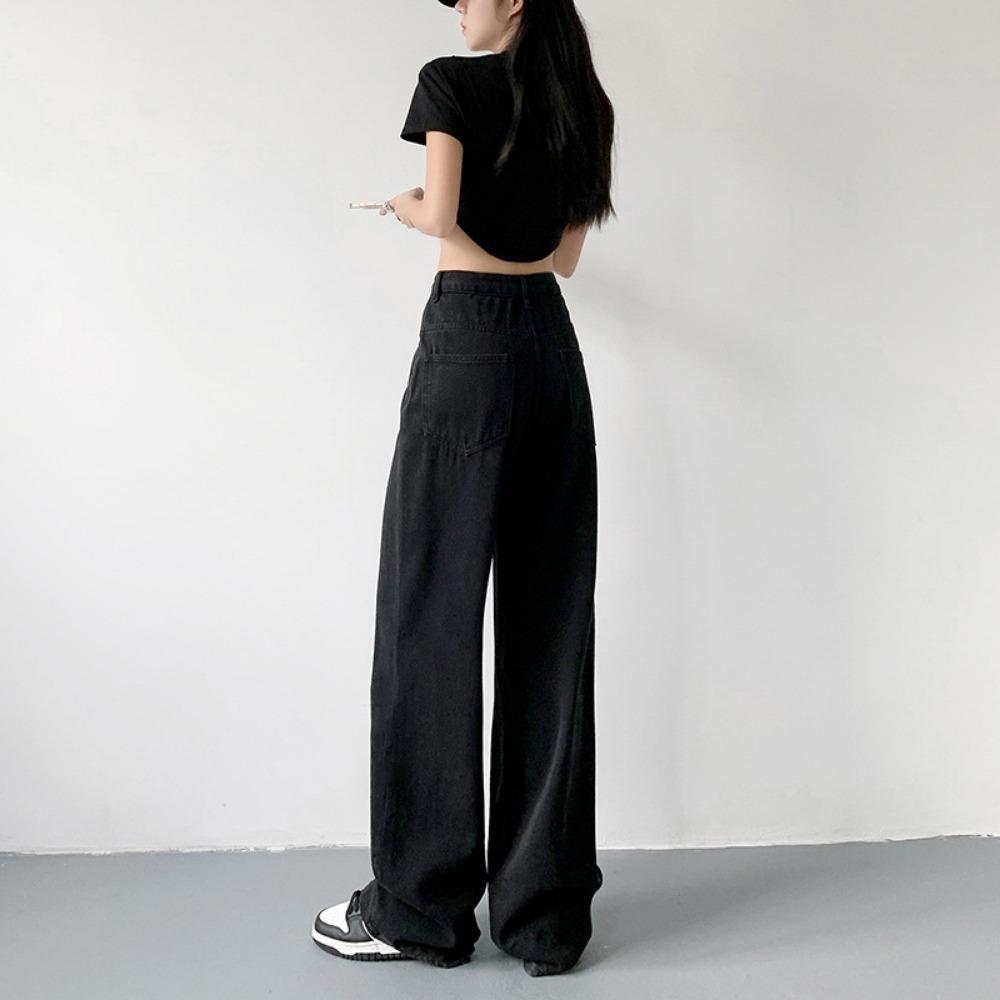 Personalized Versatile Straight-leg Jeans 2025 New High Street Spring and Autumn Loose Drape High-waisted Wide-leg Jeans