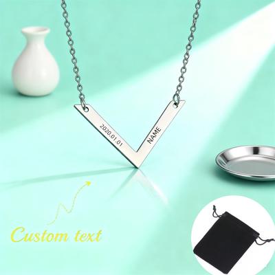 Collar Geométrico V con Grabado de Nombre Personalizado Moda para Mujer AmorV Cadena para Clavícula de Acero Inoxidable Joyería Regalo de Fiesta