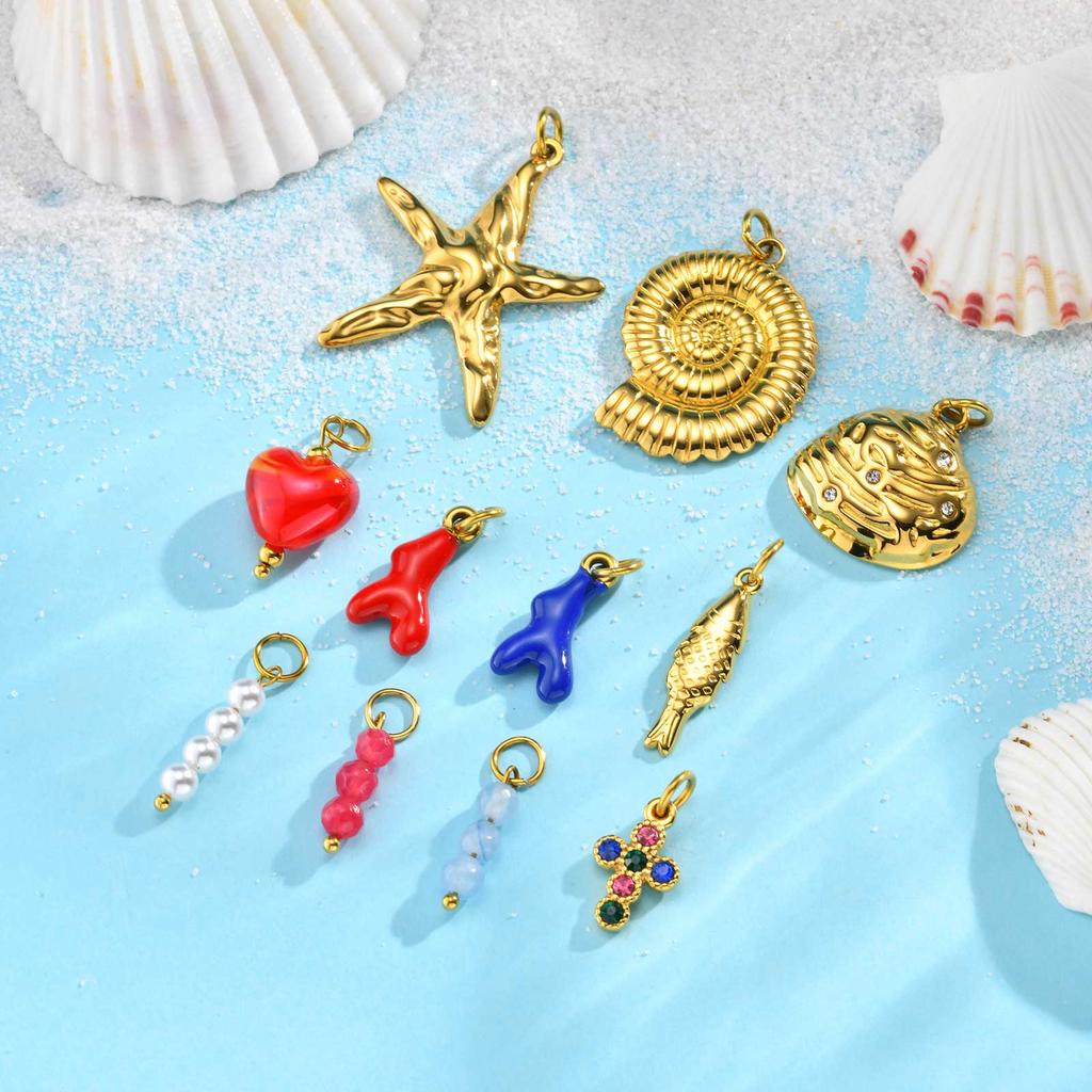 Sommer Strand Boho Halskette für Damen, Seestern Muschel DIY Anhänger Halskette, Blasenverschluss Edelstahl Schmuck Geschenk