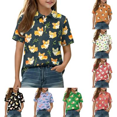 Children's Casual Short Sleeve Polo Shirt with Animal Print Lightweight Comfortable Soft Fabric Kids Summer Top