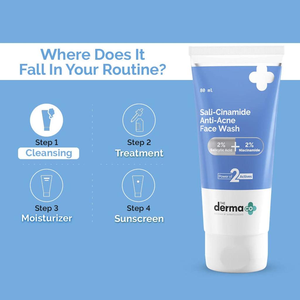 The Derma Co Sali-Cinamide Face Wash Duo 80 Ml X 2 For Oily Combination Skin With Salicylic Acid Niacinamide Care