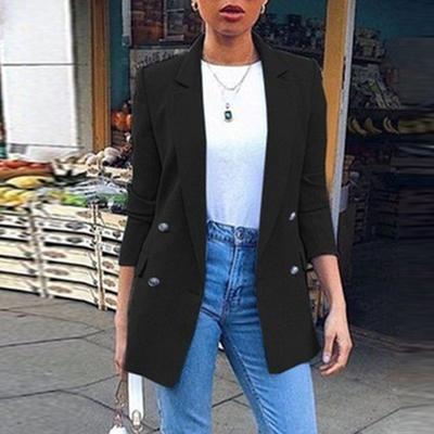 Kadın Düz Renk Moda Yaka Slim Fit Yarık Cep Hırka Takım Elbise Ceket