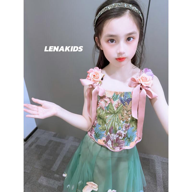 LENAKIDS Oil Painting Style Girls  Outfit Set M (165-175cm H, 55-67.5kg)