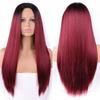 Ombre Red Long Wig Long Straight Hairstyle Soft Synthetic Wig Full Wig for Women