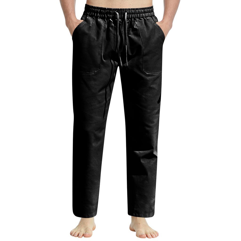 Men's Summer Casual Drawstring Slim Fit Cotton Linen Sports Pants