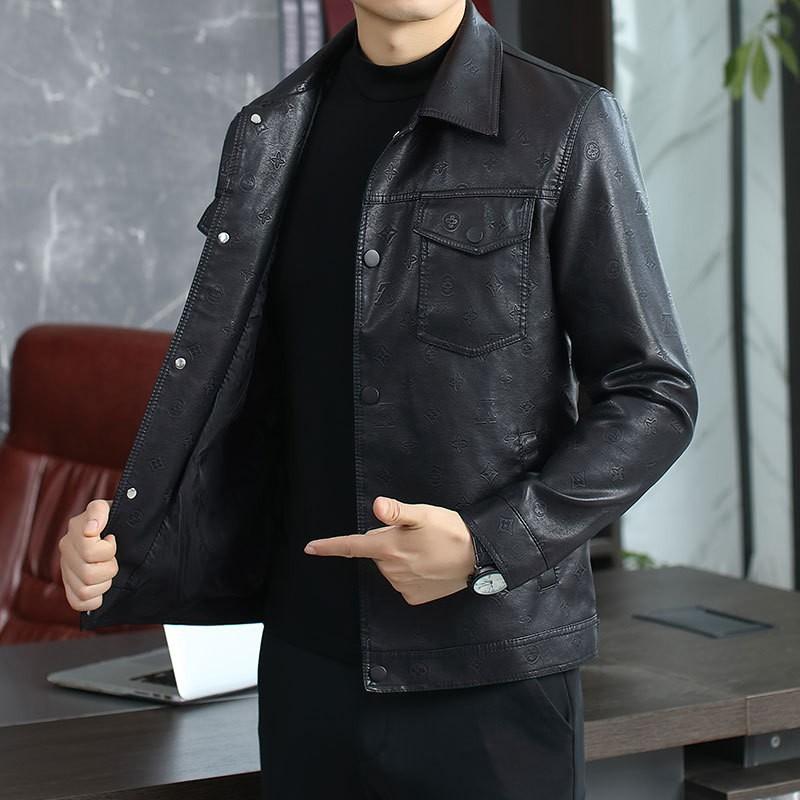 

Осенне-зимняя короткая куртка из искусственной кожи с тиснеными лацканами, мужская кожаная куртка, модная повседневная универсальная простая 4XL
