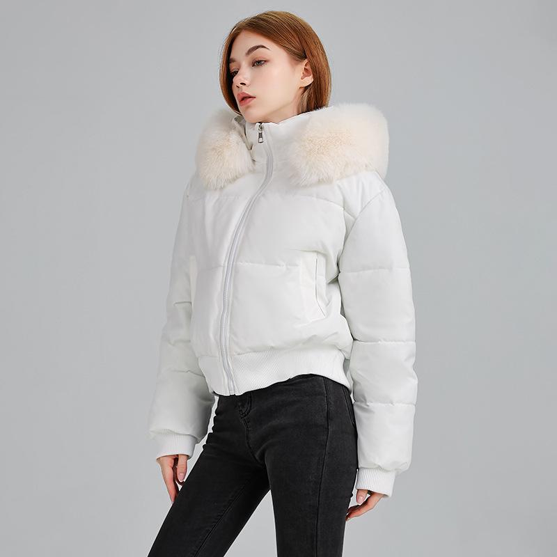 

Women s new fur collar hooded stand-up collar windproof lightweight thickened fluffy warm loose high quality fabric casual sports cotton jacket M