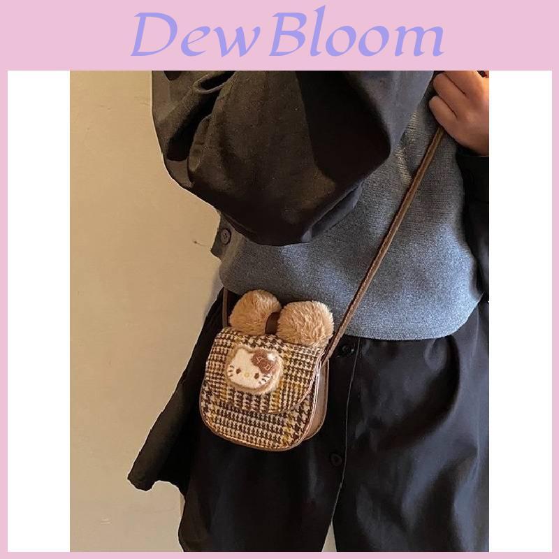 Hello Kitty Single Shoulder Bag With Retro Plaid Design For Daily Use