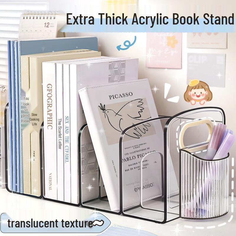 Transparent Desktop Book Stand with Pen Holder