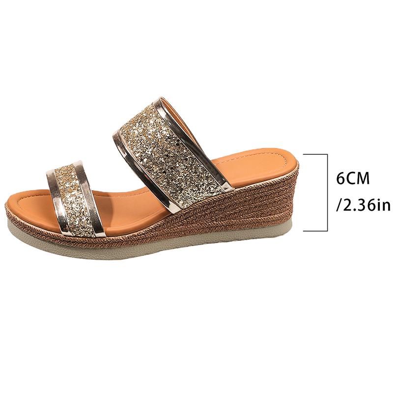 

Модные золотые сандалии на танкетке с пайетками для женщин, летние шлепанцы на толстой подошве, платформа, уличные, женские 2025, большие размеры 36-43, сандалии-шлепанцы 43 золотой