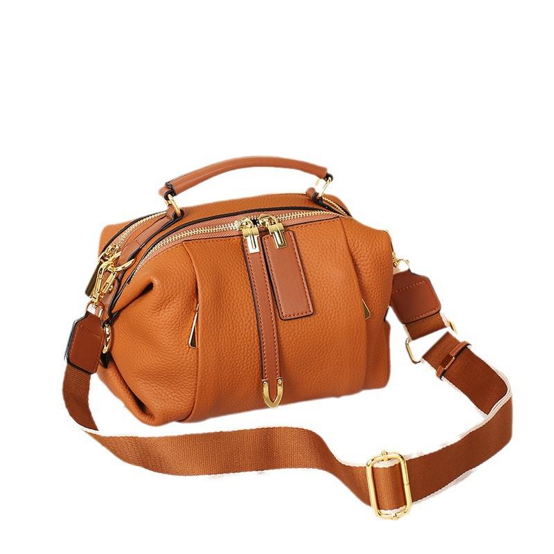 Bag women's new trendy fashion leather Boston pillow bag women's crossbody first layer cowhide niche handbag