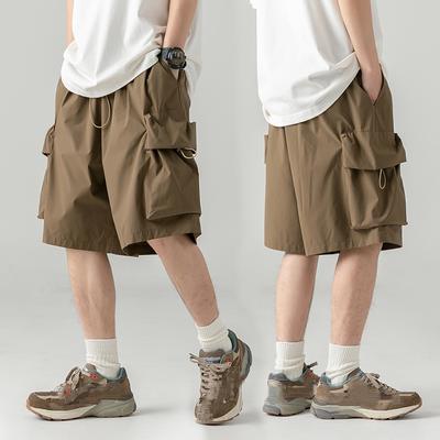 Herren Sommer Cargo Shorts Retro Funktionale Große Taschen Einfarbig Trendy Locker Sport Und Freizeit Große Größe Gerade Shorts