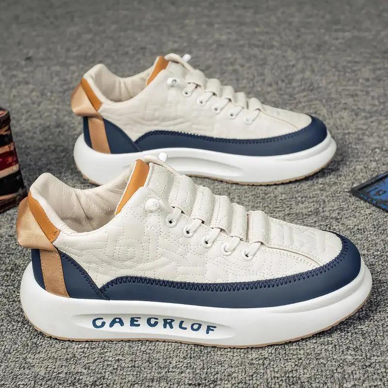 Fashion Men's Vulcanized Shoes Genuine Leather Casual Shoes Luxury Men's Flat Shoes Men's Non-slip Thick-soled Sneakers Tenis De Hombre