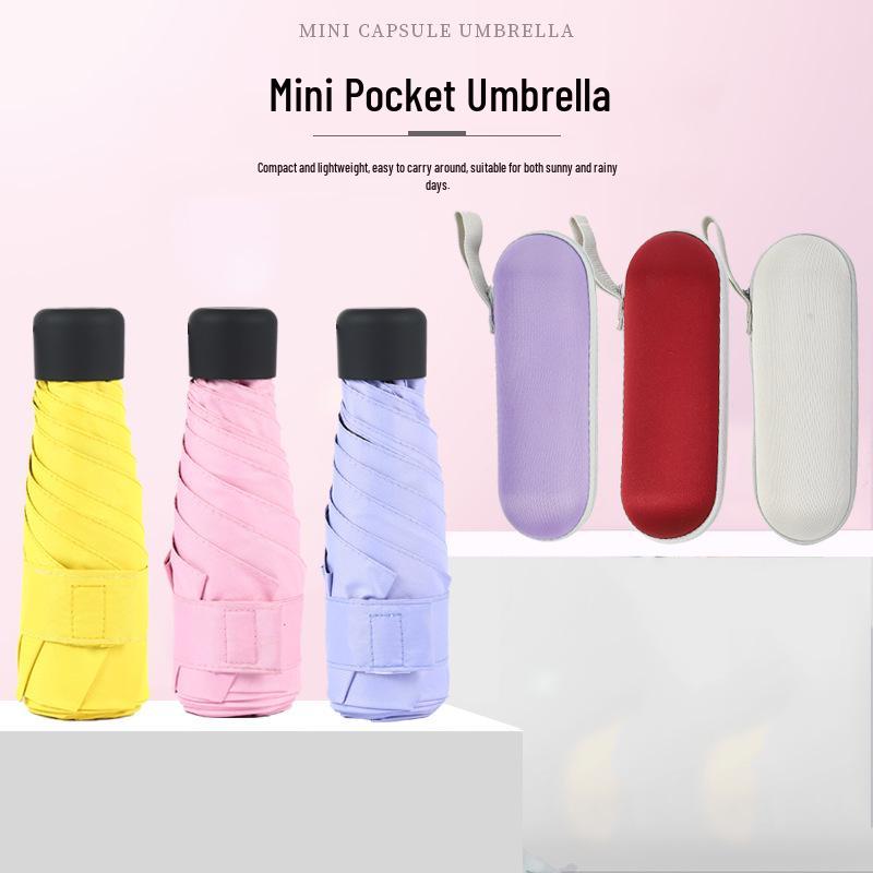 Ultralight Compact Women's Five-Fold Pocket Umbrella with Black Glue Sun Protection