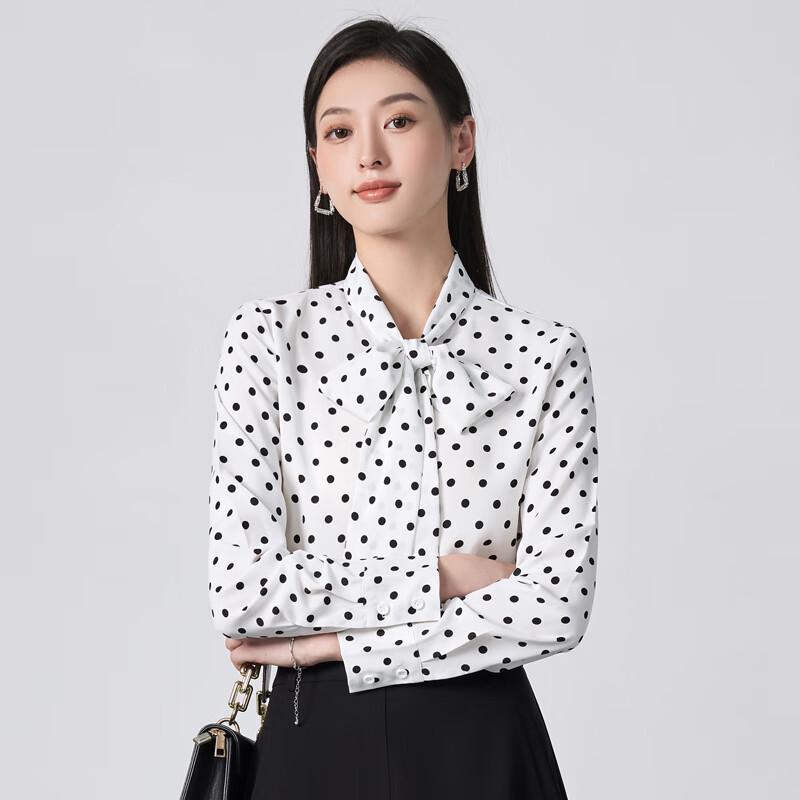 Women's Polka Dot Long-Sleeve Blouse with Bow