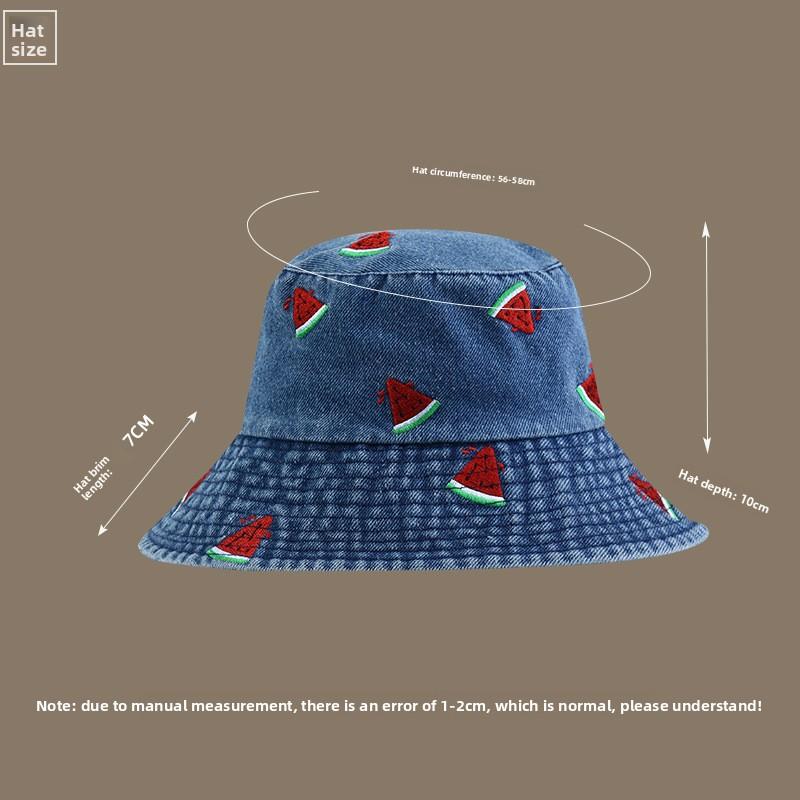 Hat women's new arrivalembroider denim bucket hat wide brim sunshade easiest for match outdoor trendy wind basin hat