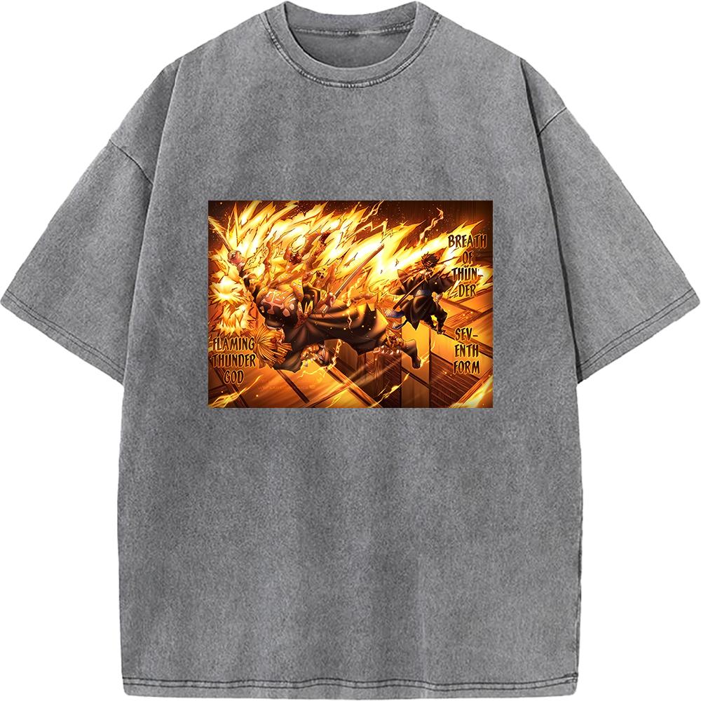 Anime Demon Slayer Agatsuma Zenitsu Kaigaku Clothing Men Anime Cotton T-shirts Short-sleeve Washed T Shirt Harajuku Male Tshirt