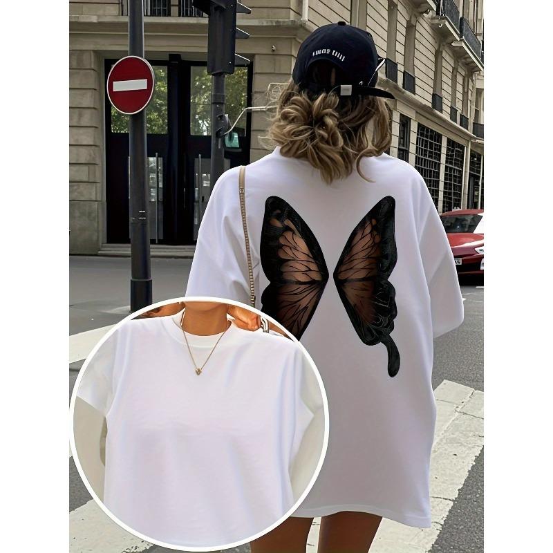 

Европейский Размер Большой Размер Бабочка Спина Вырез Печатный Эффект | Искусственный, Модная Летняя Футболка С Коротким Рукавом, Облегающий Крой S белый