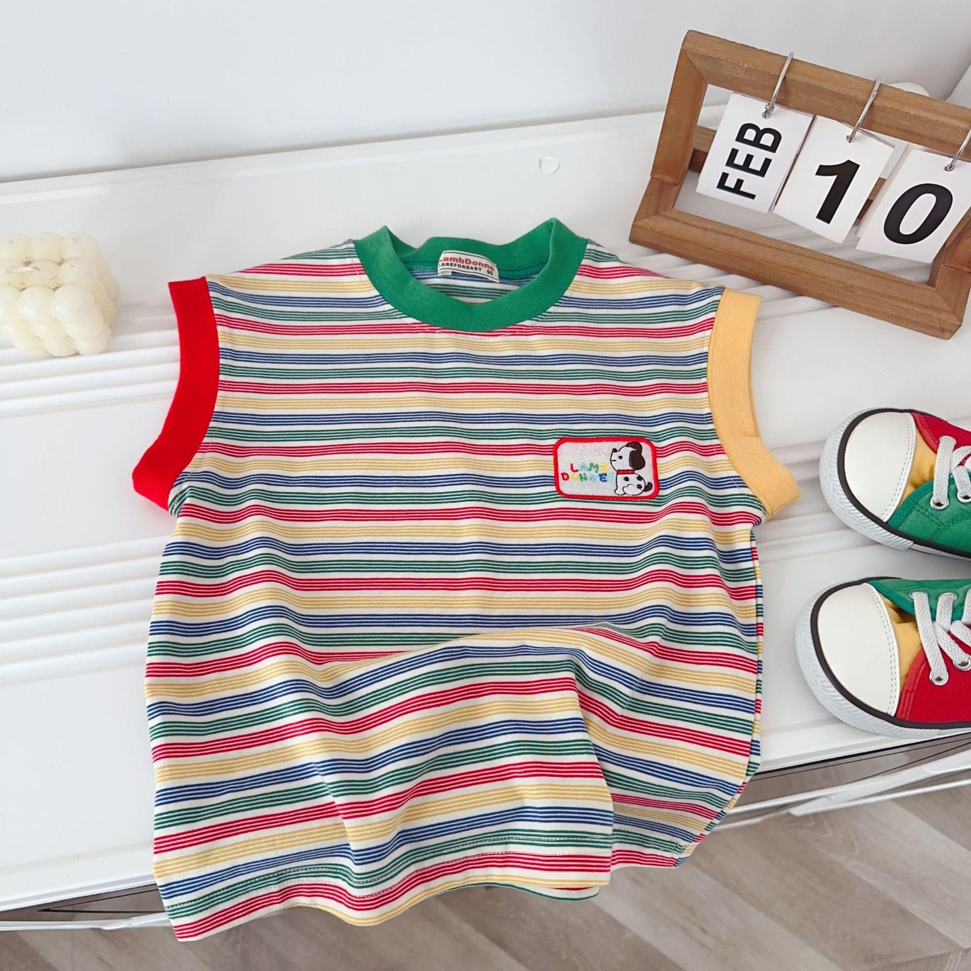 Summer 2026 Japanese Style Boys Striped Vest Set - Unisex Children s Clothing 90cm