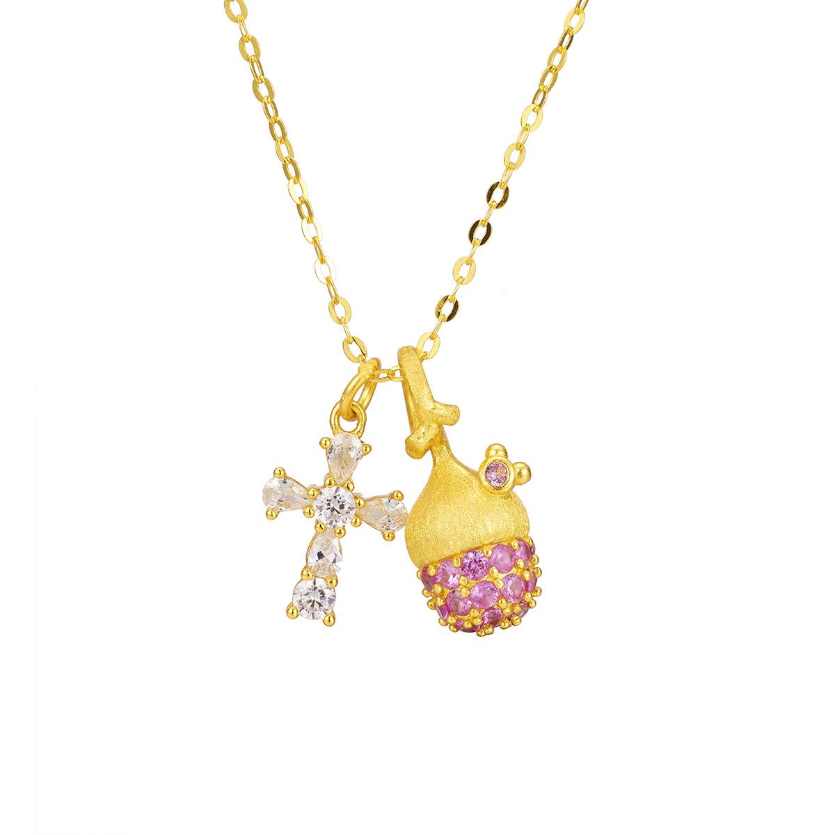 

S925 sterling silver explosive zircon pine cone cross necklace exquisite ancient method full of diamonds pink zircon collarbone chain 925 Silver