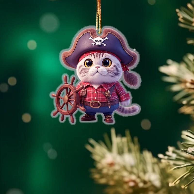 Flat Surface Acrylic Cute Pirate Cat Pendant For Vehicle Accessories Interior